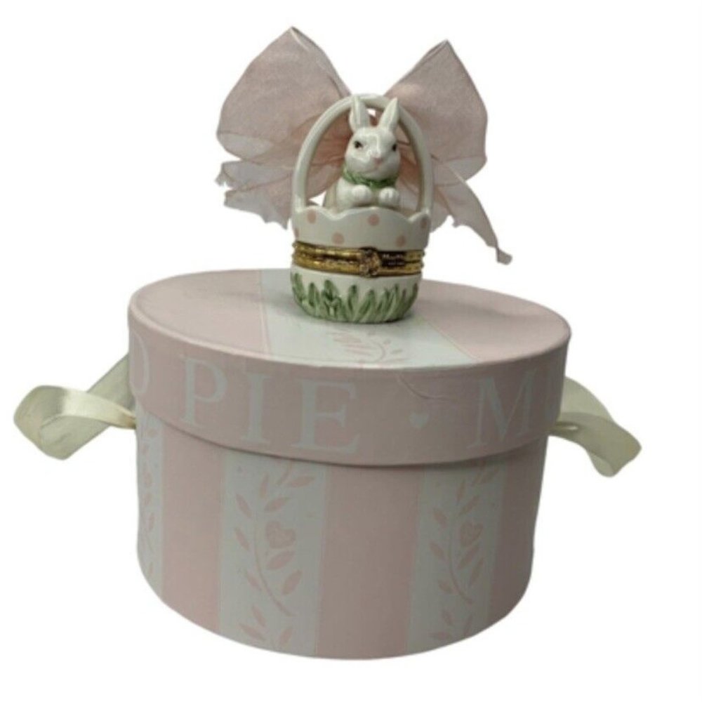 Vintage Mud Pie Bunny Basket Trinket Box Original Box Vintage 1999